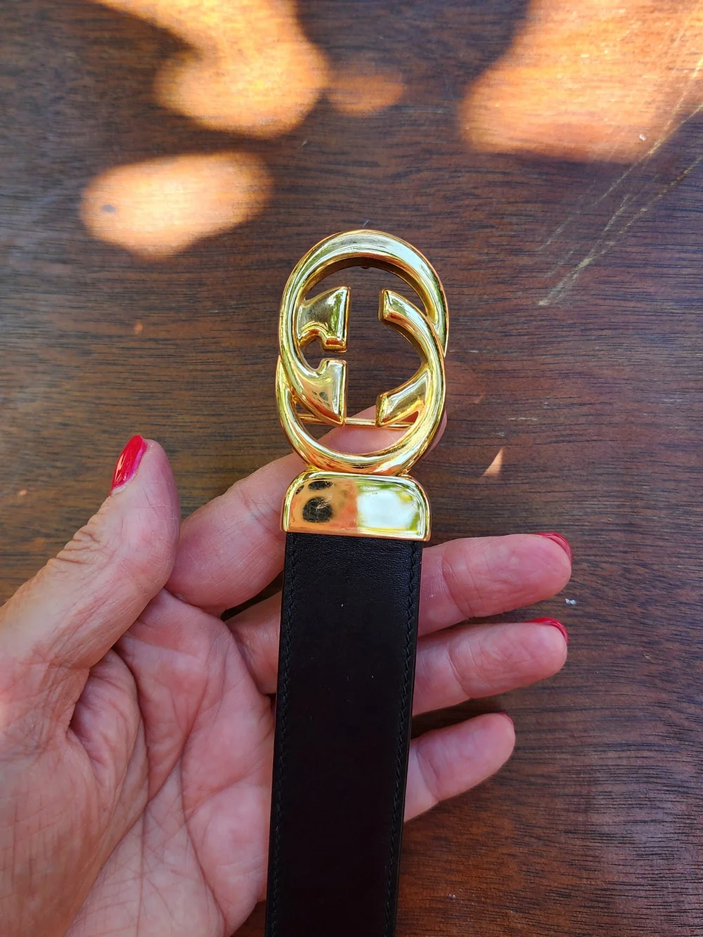 Gucci Double G Black Leather Belt Gold GG Buckle Size 38